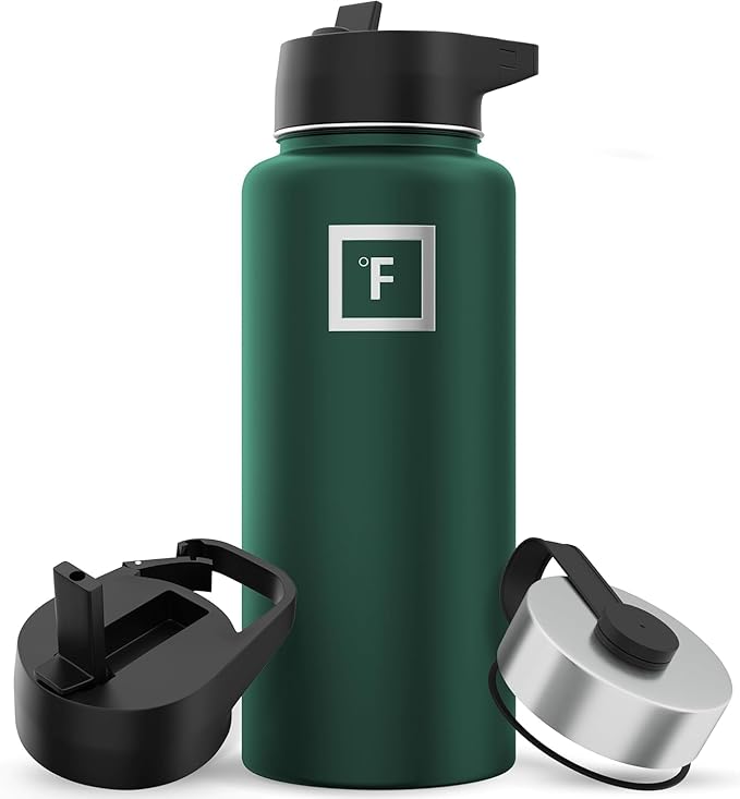 IRON °FLASK Camping & Hiking Hydration Flask with 3 Lids - Stainless Steel, Double Walled & Vacuum Insulated Water Bottle - Leak Proof & BPA Free 32 Oz