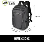 Kenneth Cole REACTION Parker Polyester Abrasion-Resistant Travel 17" Laptop Backpack with Removable Laptop Sleeve, Black