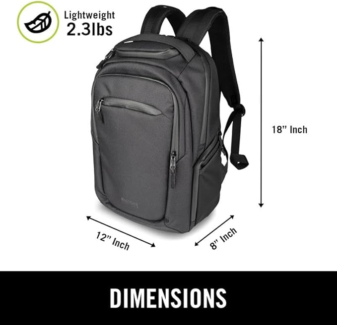 Kenneth Cole REACTION Parker Polyester Abrasion-Resistant Travel 17" Laptop Backpack with Removable Laptop Sleeve, Black