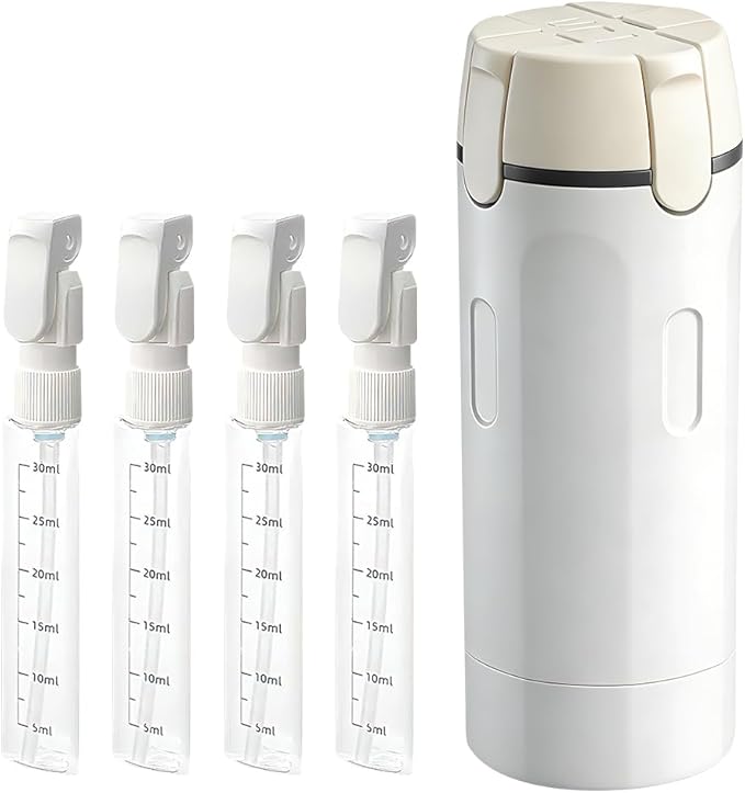 4 in 1 Travel Dispenser, 4 Pack 30ML Leak Proof Travel Bottles for Toiletries, Portable 4-in-1 Travel Dispenser Bottle Travel Refill Bottle for Shampoo Lotion Conditioner Cream (White)