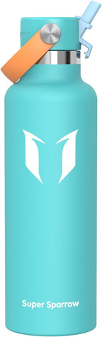 Super Sparrow Insulated Water Bottle - 17 Oz / 25 Oz / 32 Oz - Standard Mouth FlipFlow Flask - BPA Free, Leak Proof Drink Bottle- Ergonomic Straw Water Bottles for Work, Gym, Travel, Sports