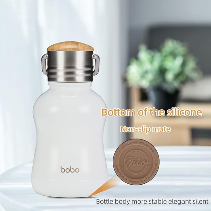 YOHKOH Mini Vacuum Insulated Water Bottle With Bamboo Lid - Stainless Steel Thermos Water Bottle for Women Girls Kids, Metal Sports Hot and Cold Water Bottle Leak-Proof BPA-Free (6.4oz,White)