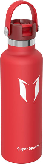 Super Sparrow Insulated Water Bottle - 17 Oz / 25 Oz / 32 Oz - Standard Mouth FlipFlow Flask - BPA Free, Leak Proof Drink Bottle- Ergonomic Straw Water Bottles for Work, Gym, Travel, Sports