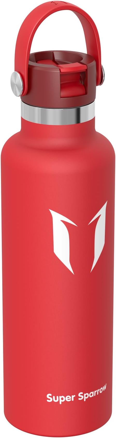 Super Sparrow Insulated Water Bottle - 17 Oz / 25 Oz / 32 Oz - Standard Mouth FlipFlow Flask - BPA Free, Leak Proof Drink Bottle- Ergonomic Straw Water Bottles for Work, Gym, Travel, Sports