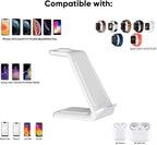 3-in-1 Magnetic Wireless Charger – Fast Charging Dock for iPhone, Apple Watch & AirPods – Foldable Stand with USB-C Cable (White)