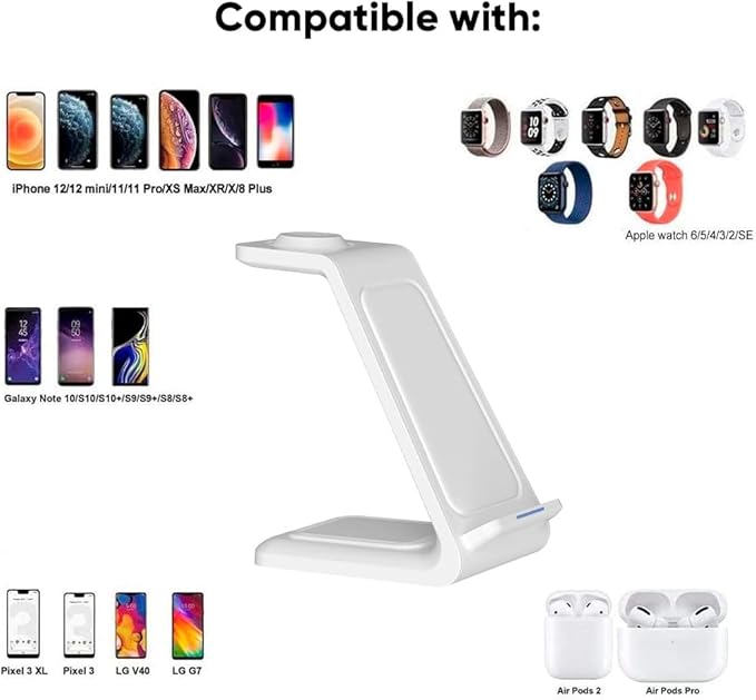 3-in-1 Magnetic Wireless Charger – Fast Charging Dock for iPhone, Apple Watch & AirPods – Foldable Stand with USB-C Cable (White)