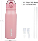 BJPKPK Water Bottle With Straw 25oz Insulated Water Bottles Reusable Stainless Steel Metal Thermo With Leak Proof Lockable Lid And Carry Handle,Light Pink