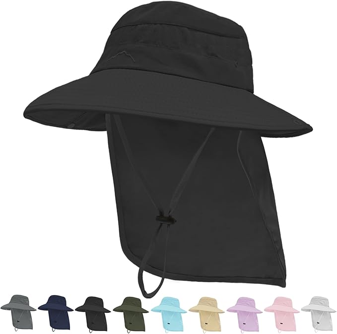 Sun Hats for Men Women, UPF50+ Protection Safari Hat,Wide Brim Fishing Hat with Neck Flap,Bucket Hats for Beach Hiking