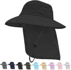 Sun Hats for Men Women, UPF50+ Protection Safari Hat,Wide Brim Fishing Hat with Neck Flap,Bucket Hats for Beach Hiking