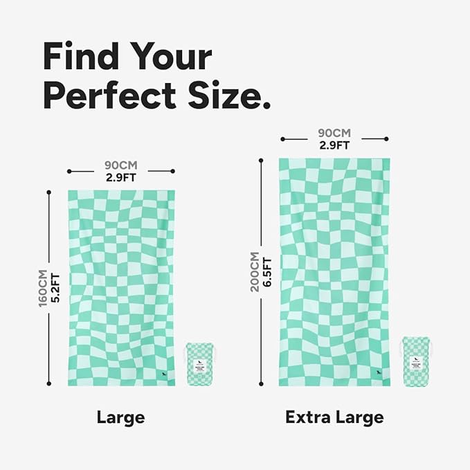 Dock & Bay Beach Towel - Quick Dry, Sand Free - Compact, Lightweight - 100% Recycled - Includes Bag - Check Mate - Large (160x90cm, 63x35)