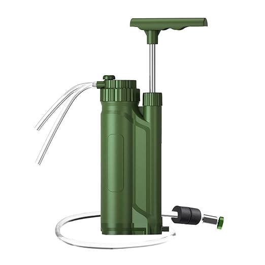 Water Filter Pump, 0.01 Micron 5-Stage Water Filter,Portable Outdoor Emergency and Survival Gear - Camping, Hiking, Backpacking (k8189 Green)