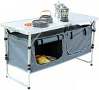 Camping Table, Folding Camping Table with Storage, Portable Kitchen Table, Lightweight, 3 Heights Adjustable Camping Furniture for BBQ, Picnic, Camping, Hiking, Beach, and Indoor