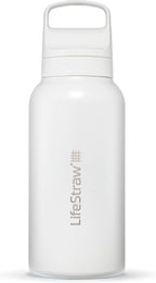 LifeStraw Go Series — Insulated Stainless Steel Water Filter Bottle for Travel and Everyday Use Removes Bacteria, Parasites and Microplastics, Improves Taste, 1L Polar White