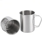 Stainless Camping Cup, 350ml Stainless Steel Camping Cup with Lid and Foldable Handle, High Temperature Direct Heating, Great for Backpacking
