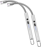 2 Pack Electric Candle Lighter Flameless Arc Windproof Flexible Long Neck USB Rechargeable Lighter for BBQ Grill Fireworks Camping.(Silver)