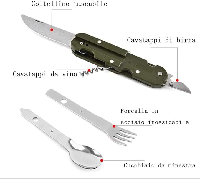 Detachable Camping Tableware Set - Portable 5-in-1 Stainless Steel Travel Set, Multifunctional Folding Outdoor Utensils (1 Pack)