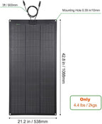 Lensunsolar 100W 12V ETFE Black Flexible Solar Panel, 42.8x21.2in, PERC 9BB 23.5%+ Efficiency Mono Solar Cells, for Campers, RVs, Boats,Camping, Tent