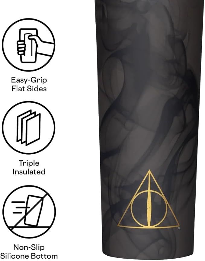 Corkcicle Harry Potter Sport Canteen - Insulated Stainless Steel Water Bottle - Compact & Travel-Friendly - Durable - BPA Free - Non-Slip Silicone Base - Easy Grip - 20 oz - Deathly Hallows