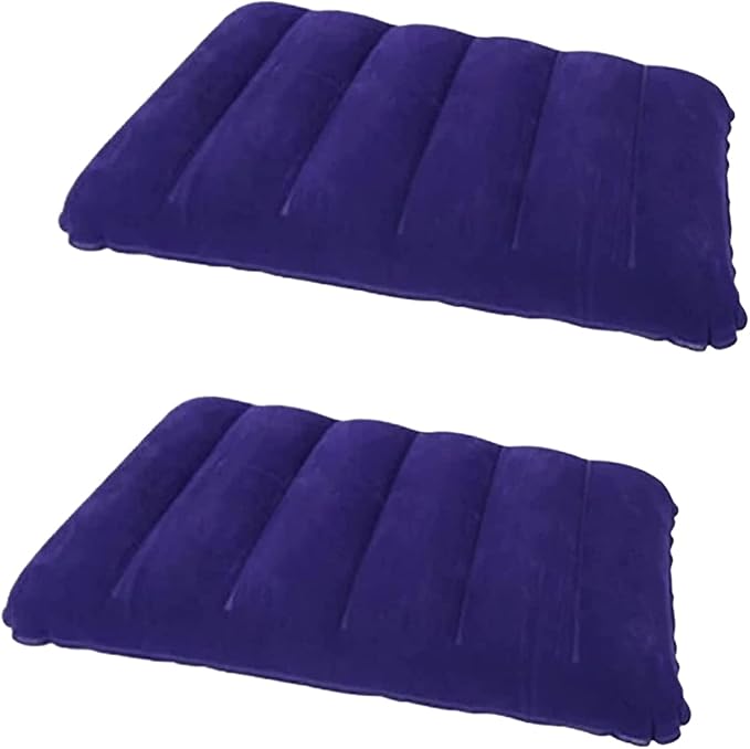 2 Pack Purple Ultralight Inflatable Camping Pillow Squared Flocked Fabric Air Pillow for Beach,Hiking,Camping,Traveling,Napping,Desk Rest,Neck Lumbar Support