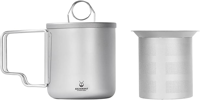 Camping Mug Titanium Double Wall Coffee Tea with Cup Inner Filter with Folding Handle