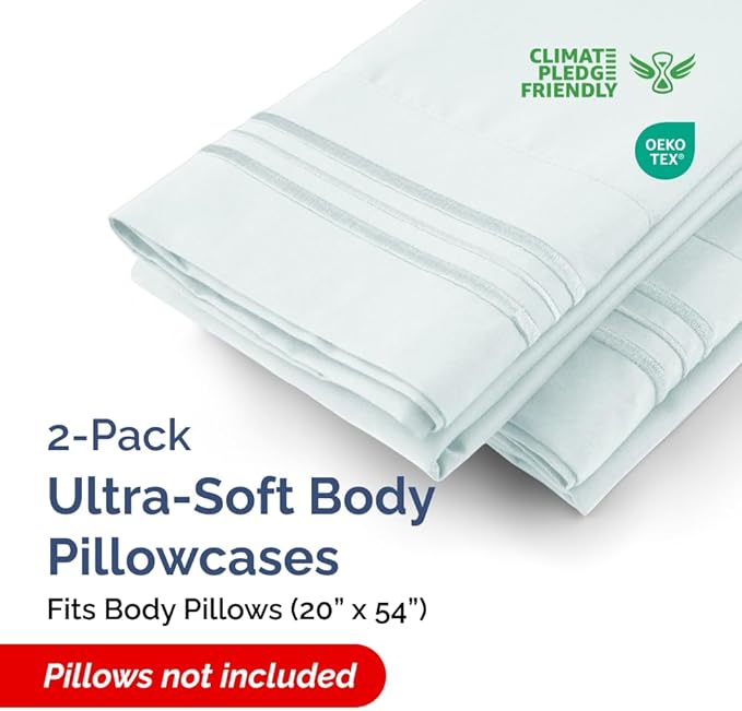 Long Pillowcases - Body Pillow Cover - Long Pillow Insert for Sleeping, Side Sleepers - Soft & Breathable Body Pillow Case with Envelope Enclosure - Comfy and Machine Washable - 20" x 54" (Ice Blue)