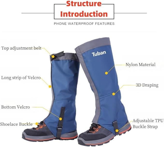 Waterproof Gaiters,Hiking Gaiters,Lightweight Adjustable Leg Gaiters for Men Women,Available in All Seasons,Hiking,Skiing,Mountain Climbing,etc.