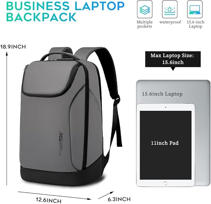 FUTURE AESTHETICS Business Smart Backpack Waterproof for women,men,Fight Approved Durable Backpack suitable as overnight and travel backpack (Grey)