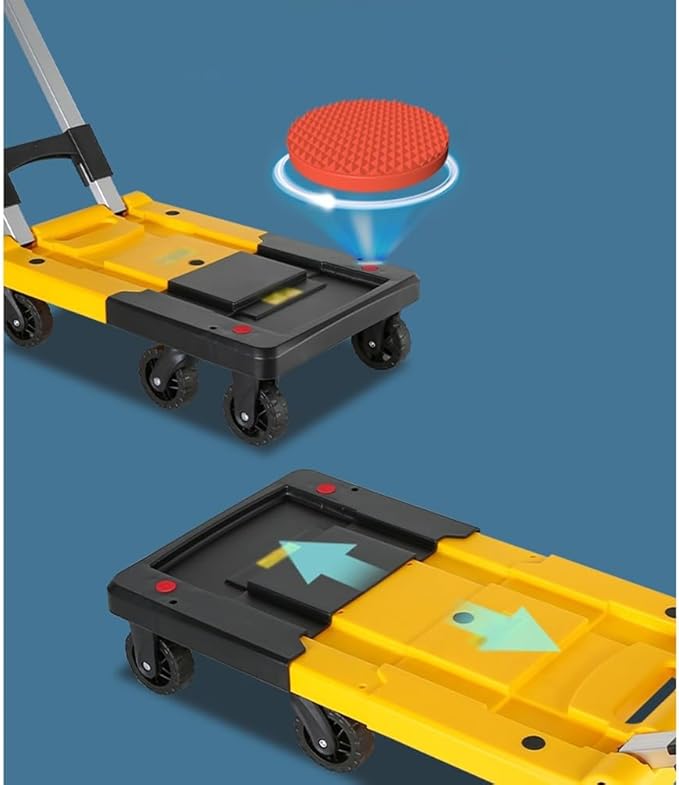 Folding Portable Trolley Heavy Duty Cargo & Luggage Cart Small Household Trailer for Warehouse Moving Yellow Platform Truck Large Capacity