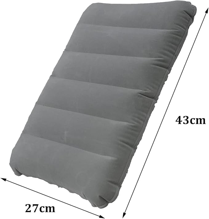 4Pack Ultralight Inflatable Travel Pillow, Small Squared Flocked Fabric Air Pillow for Traveling, Holiday Trip, Hiking, Camping,Napping,Neck Lumbar Support, 16.5 in x 10.5 in (Gray,Blue,Red,Green)