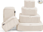 6 Set Compression Packing Cubes, Suitcase Storage Bags for Clothes and Travel Essentials (Cream White)