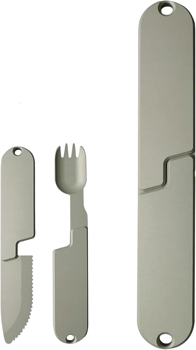 2 in 1 Camping Eating Utensils Set,Reusable Magnetic Camping Utensils Set,Portable Detachable Folding Fork Spoon for Lunch(1Set)