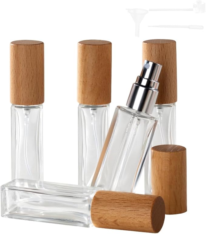 Perfume Atomizer, Glass Perfume Container,Travel Bottle Refillable, Empty Portable Leakproof Frangrance Spray Bottle (Beech 5pcs 10ml/0.3oz)