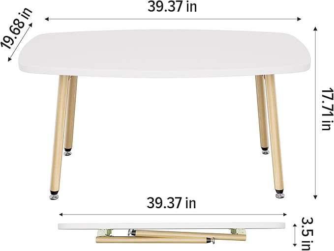 WOHOMO Folding Coffee Table 39.3'' White Coffee Tables for Living Room Portable Simple Modern Rectangular Center Table for Small Spaces, No Assembly, White-Htp
