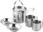 Camping Coffee Kettle and Mugs Set - Stainless Steel Pot with Collapsible Handle and Lid - Boiling Water with Open Fire for Hiking Backpacking Picnic Outdoor - 1.2 L