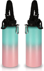 Volhoply Insulated Water Bottles Bulk 2 Pack, 40 oz Stainless Steel Sports Bottle with Paracord Handle & Spout Lid,Double Walled Vacuum Travel Water Cups with Wide Mouth Hiking(Green Pink,2 Set)