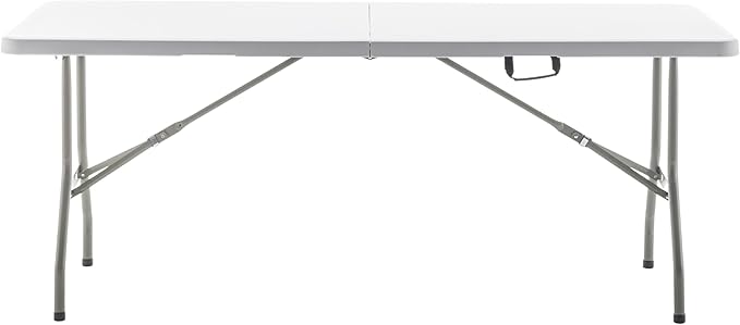 BTEXPERT Set of 10, Fold-in-Half Folding Utility Table 6 Feet 72" x 29.5" Lightweight Portable Carrying Handle Indoor Outdoor Picnic Camping Office Home Party Wedding Event White