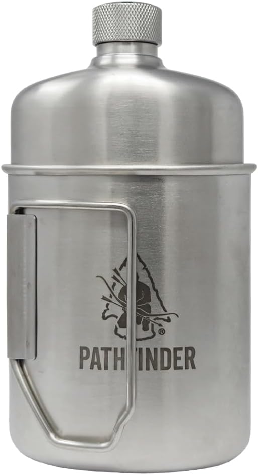 The Pathfinder School Stainless Steel Nesting Cup & M34 Scout Canteen - Survival Gear and Supplies - Bushcraft Gear Camping Essentials - Hiking Water Bottle - Camping Canteen- Backpacking Kit