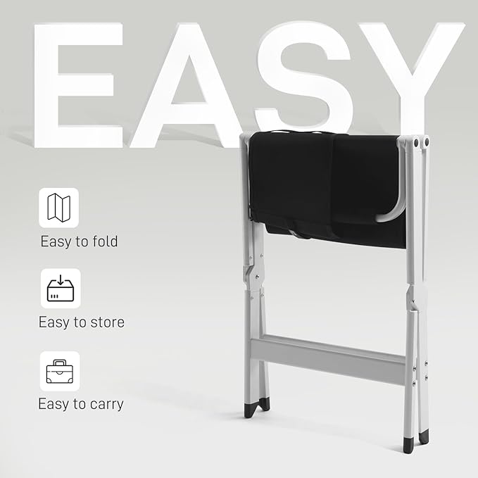 EVER ADVANCED Aluminum Directors Chair, Folding Studio Movie Chairs Camping Event Vendor Chair, 19" Seat Height Black Fabric/White Frame, Support 350lbs