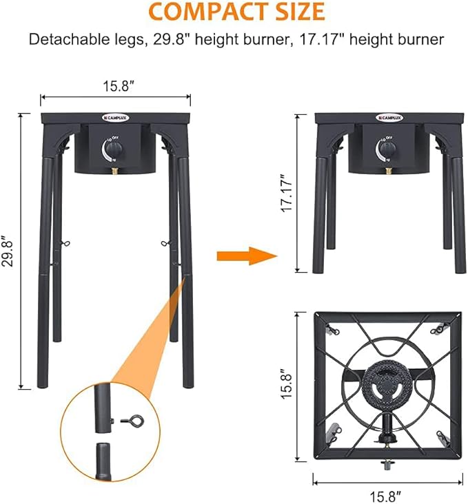 Camplux Propane Burner 130,000 BTU, Single Gas Burners, Outdoor Stove for Home Brewing, Turkey Fry, Maple Syrup Prep