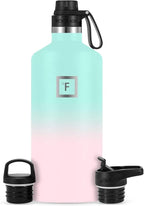IRON °FLASK Camping & Hiking Hydration Canteens - 3 Lids (Narrow Spout Lid) Leak Proof Vacuum Insulated Stainless Steel - Hot & Cold Double Walled Sports Water Bottle - Bubble Gum, 64 Oz