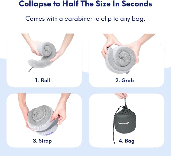 C CUSHION LAB Travel Pillow, Award-Winning Patented Ergonomic Design for Chin & Neck Support Memory Foam Neck Pillow, Compact Airplane Pillow for Traveling, Flight, Car (Navy, Medium)