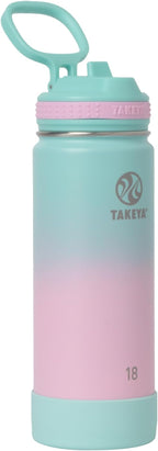 Takeya Actives Water Bottle with Straw Lid - Durable & Easy-Care Water Bottle with Stainless Steel Insulation - BPA-Free Lid with Carry Handle & Straw - Dishwasher-Safe - 18 oz, Ombre Dream