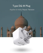 BESTEK India, South Africa Travel Plug Adapter, Grounded Universal Type D Plug Adapter India to US Adapter - Ultra Compact for India, Sudan, Pakistan and More, 3 Pack