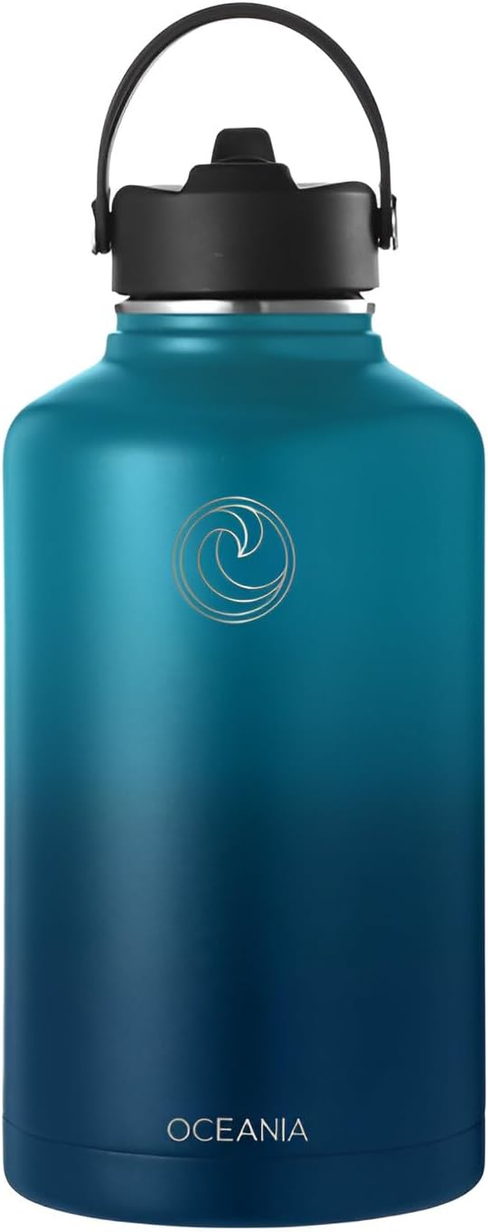 Oceania Flask 64oz Stainless Steel Water Bottles | Modern, Leakproof, Hydro BPA-Free, Insulated Water Bottle with 3 Lids, 3 Straws & 2 Straw Cleaning Brushes | Simple Camping & Hiking Water Bottle