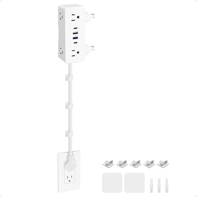 Electrical Outlet Extender Stick, Features 4 USB & 6 Outlets, 39in Flexible Extension Cord Access Hard-to-Reach Outlets, Wall Plug Power Socket Expander Nightstands Sofa Desk