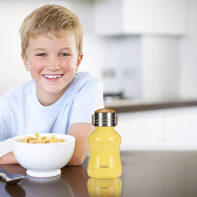 YOHKOH Mini Vacuum Insulated Water Bottle With Bamboo Lid - Stainless Steel Thermos Water Bottle for Women Girls Kids, Metal Sports Hot and Cold Water Bottle Leak-Proof BPA-Free (6.4oz,Yellow)