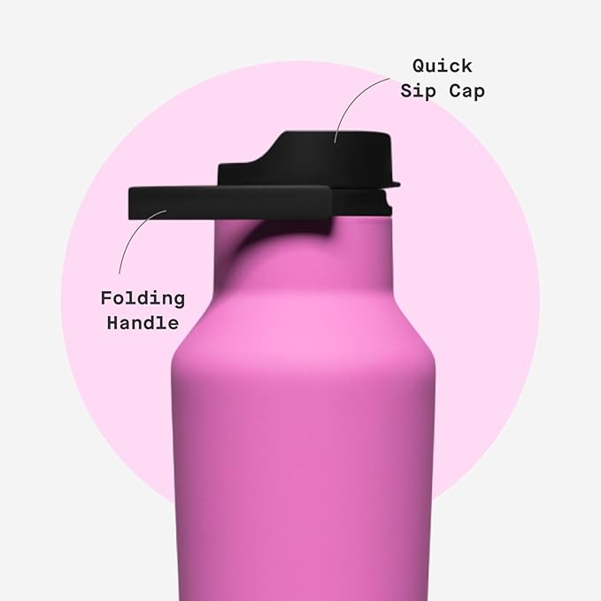Corkcicle Sport Canteen - Keeps Drinks Cold 25 Hours - Stainless Steel Water Bottle - Triple-Insulated - Spill-Proof - Summer Drinkware Gift - Keeps Drinks Ice Cold - 20 oz - Fuchsia