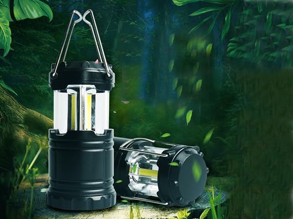 Lightahead Set of 4 Portable Outdoor LED Camping Lantern, Black, Collapsible. Great for Emergency, Tent Light, Backpacking (Without Battery)