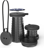 ALEVMOOM Telescoping Stool with Cushion, Collapsible Retractable More Sturdy Capacity 440Ib, Portable Camping Adjustable Folding Stool for Garden Fishing Hiking Mountain BBQ