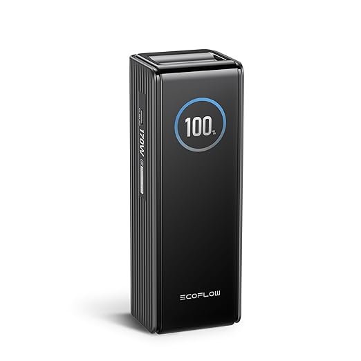EF ECOFLOW Rapid Power Bank 25,000mAh, 170W Portable Charger with Dual 140W USB-C Ports for Multi-Device Charging, Smart TFT Screen, Compatible with iPhone Series, Samsung, Laptop and More (Black)